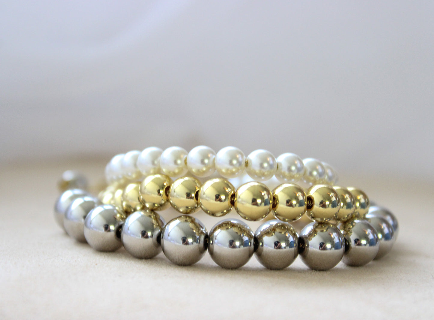 Silver and Gold Bead Adjustable Bracelet