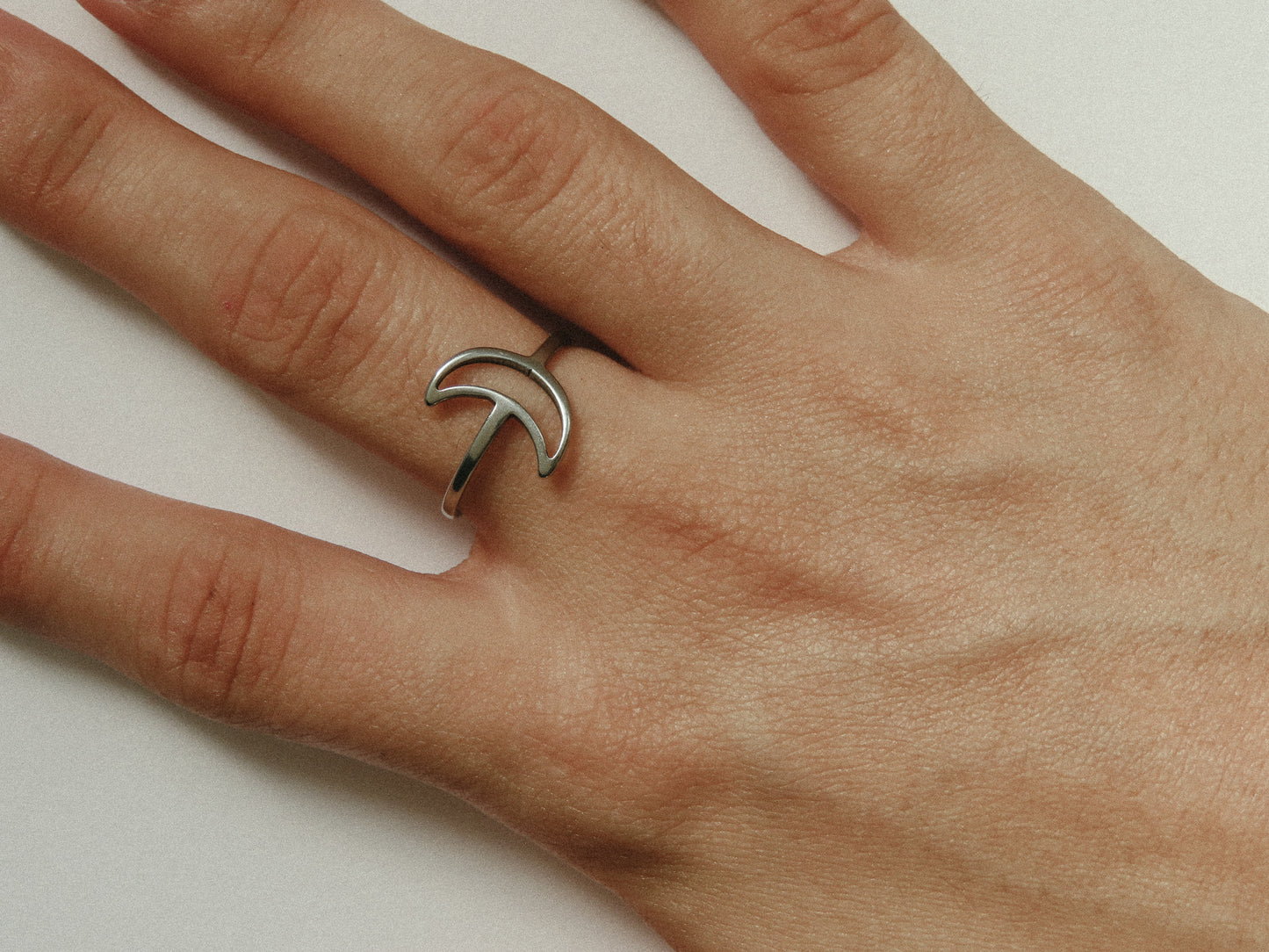 Open Moon Silver Ring