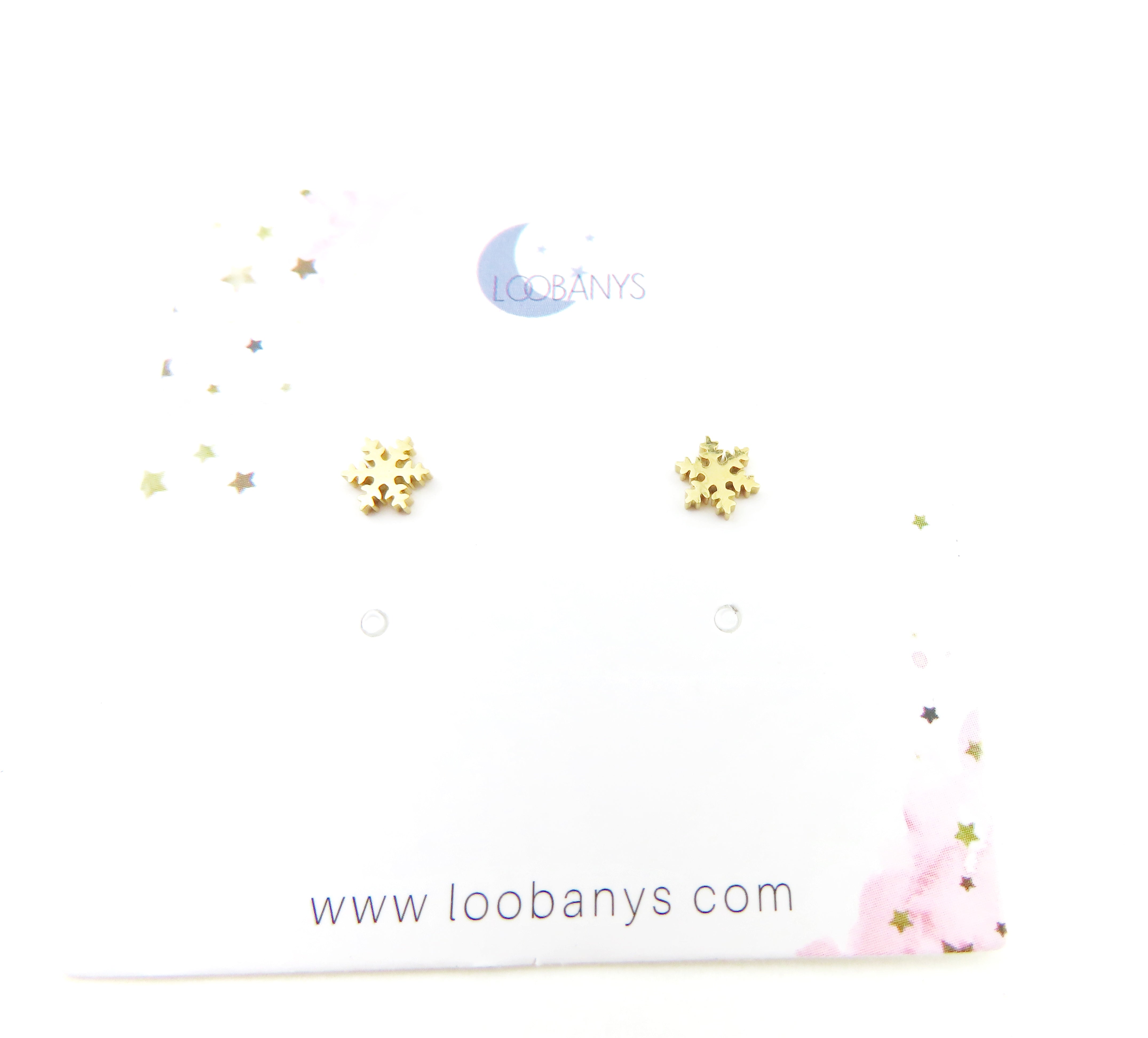 Tiny Snow Flake Golden Earring Studs - LoobanysJewelry